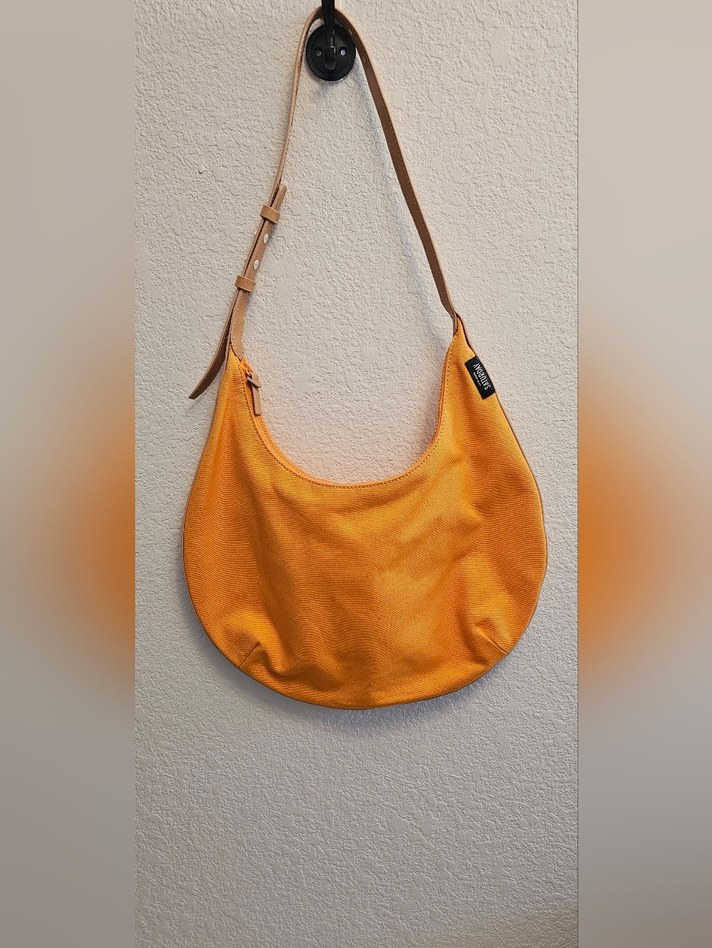 kate spade Bright Orange Crescent Shoulder Bag with Tan Strap